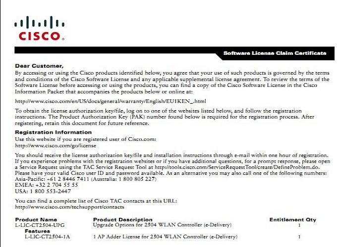 PDF File Cisco IOS Software L-LIC-CT2504-25A 25 AP Adder License For 2504 WLAN Controller