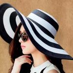 Lady Stripe Large Wide Brim Straw Hat Summer Beach Floppy Sun Cruise Hat