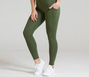Quality Pocketed Yoga Womens Spandex Leggings Green Thick Nylon Spandex High Waist for sale
