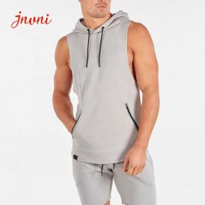 Quality Athletic Fitness Mens Activewear Tops Sleeveless Hoodie Tshirt With Zipper Pocket for sale