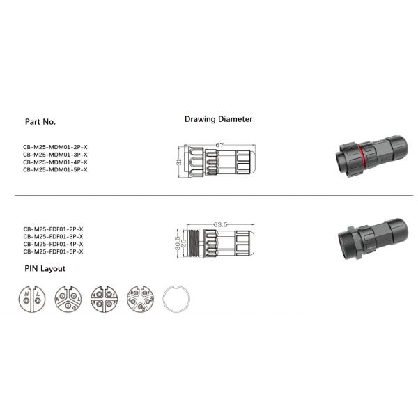 M25 Waterproof Circular Connector IP68 Rated 32A High Current 3-Core for Photovoltaic Micro Inverter