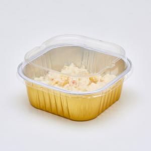 Quality Gold Disposable Aluminium Foil Food Container Tin Foil Food Trays Turkey Baking Pans With Plastic Heat Seal Lid for sale