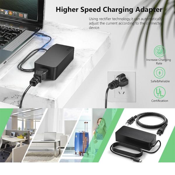 65W Desktop Power Supply Adapter with Type C Charging Wire 100-240V
