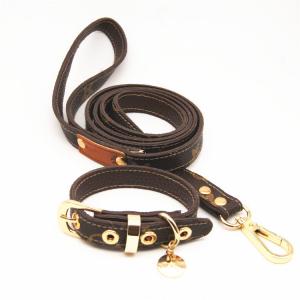 China Classic PU Leather Dog Collars Leashes Customized Color on sale