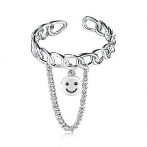 China 0.08CM 1.7g Sterling Silver Jewelry Rings Unisex Festival Smiling Face Ring on sale