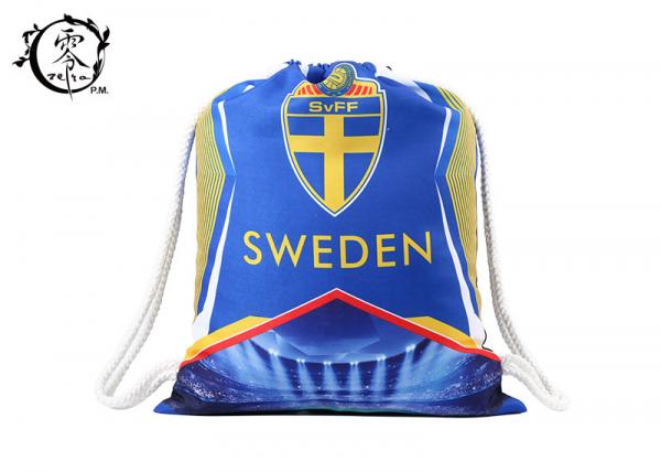 Buy Sweden Team Sublimation Printed String Sports Bag , Custom Promotional Beach Pull String Bag at wholesale prices