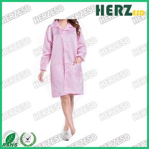 China Factory 5mm Stripe Polyester Antistatic Work Uniform Cleanroom Smock Gown Dustproof on sale