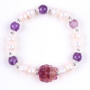 Quality 8mm Bead Amethyst Crystal White Fresh Water Pearl Bracelet for sale