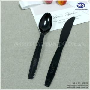 China 7 Inch Black Plastic Cutlery Set 4 In 1-Disposable Plastic Cutlery-black fork Knife Spoon pre wrapped plastic cutlery on sale