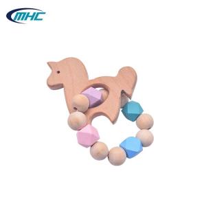 Quality Baby Bead Silicone Wood Teether Diy Handmade Pony Shape Easy To Clean Customized for sale