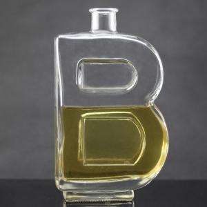 Quality Base Material Glass Bottle with Unique Letter Shape and Cork Cap for sale