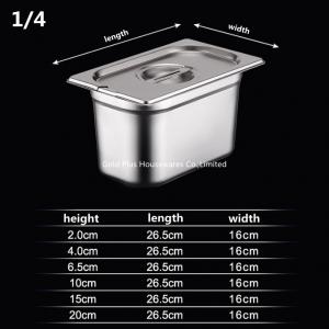 Quality Custom 1/4 Standard 304 Stainless Steel Gn Container Food Pans For Buffet Stove for sale