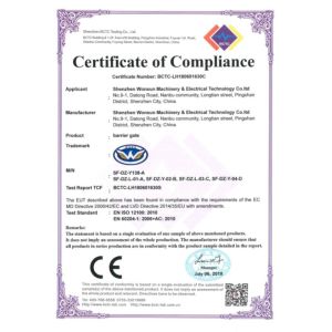 Shenzhen Wonsun Machinery & Electrical Technology Co. Ltd Certifications