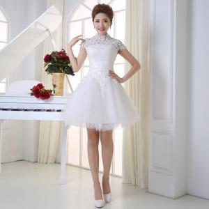 China New Spring And Summer Dress Short Paragraph Shoulder Thin Lace Bridal Dresses on sale