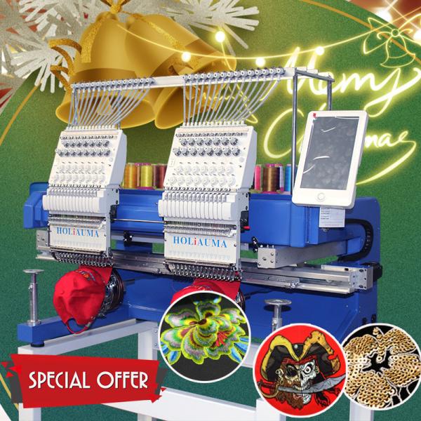 Buy 2 head embroidery machine newest technology multi functions computer embroidery machine for cap/t shrit/flat/3D like swf at wholesale prices