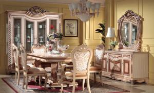 Quality 6 Chairs Carved Flower Dinning Room Set for sale