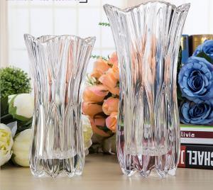 China Royal Glass Crystal Transparent Glass Vase Flower Decoration Machine Press on sale