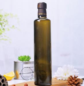 Quality 250ml 300ml Green Glass Round Kitchen Olive Oil Bottle with Pull-Ring Sealing Type for sale