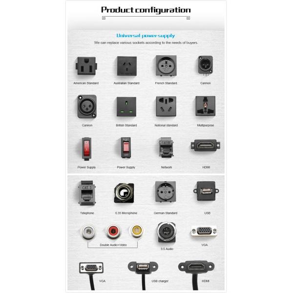 100-240V Power Conference Table Top Desktop Electrical Outlet RJ45 Cat6 Port