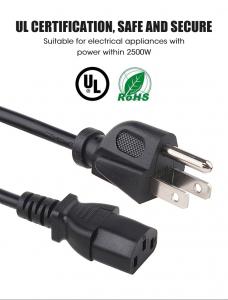 Quality Black Jacket American Power Cord 125V 16AWG For Electronic Device UL 3 Pin Plug for sale