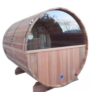 Quality RoHS 8 Person Round Outdoor Sauna Red Cedar Barrel Sauna Wood Stove for sale
