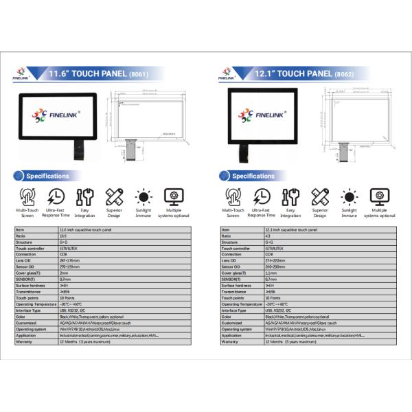 10.1-21.5 Inch G G PCAP Touch Panel Capacitive Touch Panel For Industrial