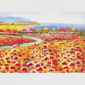 China Palette Knife Poppy Oil Painting Colorful Red Floral Canvas Painting for Home Decor on sale