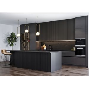 Buy cheap 5m Blum Black Modern Design Modular Kitchen Cabinets With Wall Cabinet Wine Rack from wholesalers