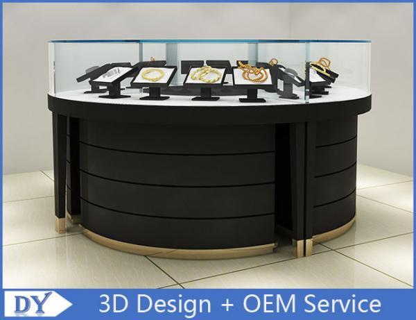 Buy Curve Wood Black Lighted Jewelry Display Case / Jewellery Display Cabinets at wholesale prices