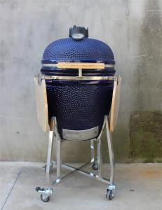 Quality Outdoor Ceramic Charcoal Grill 22 Inch Navy Color With Cart And Side Tables for sale