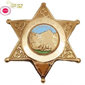 China Custom Soft Enamel Pin Badges , Plated Gold Electroplating Metal Star Badge For Gift on sale