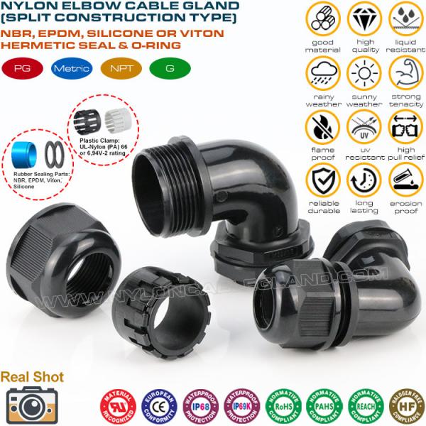 Buy Divided Type IP68 Elbow Cable Glands with Flat Gasket (Flange Design) at wholesale prices