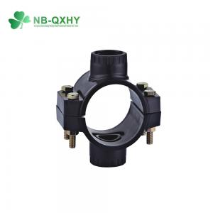 Quality 25mm* 1/2 to 315mm * 6 Black PP Compression Clamp Saddle Double Outlet for Irrigation for sale