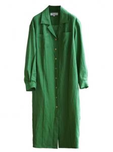 China Green Tencel Linen Fabric Woven Shirt Dress With Pin Tucks Customized on sale