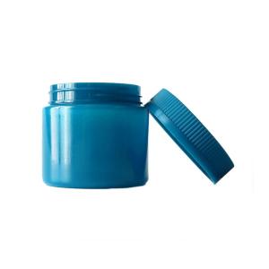 Quality 6oz Blue Plastic Weed Jar with Push Down & Turn Child Proof Caps for sale