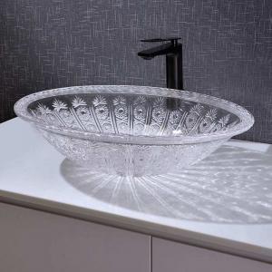 Quality Oval Shape Wash Basin Bowl Counter Top Crystal Clear Vanity 530mm Length for sale