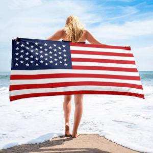 Quality Custom 400gsm Microfiber Beach Towel With American Flag for sale