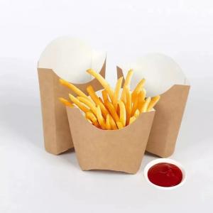 Quality 220gsm Disposable Pantone Pe Coated Kraft Paper French Fries Potato Chips Box Packaging for sale