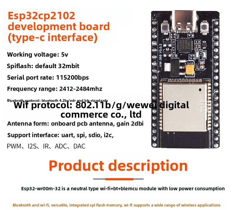 ESP32 Development Board Type-C USB Interface Wi-Fi and for Wireless Module WROOM3 5V China