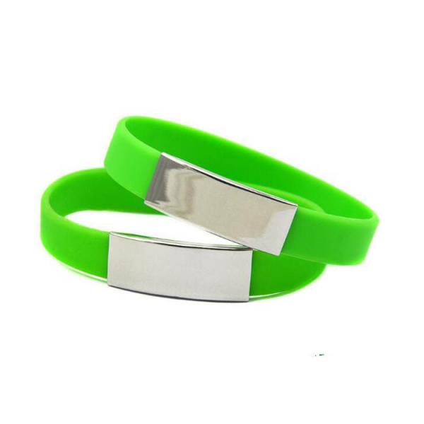 Buy Customized silicone band with metal clip /clasp stainless steel silicone wristband at wholesale prices