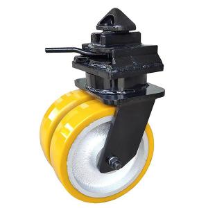 China 12 Inch PU Yellow Container Casters Wheel With Brake on sale
