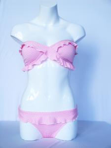 China 54% polyester 43% nylon 3% spandex pink / white stripe polyester swim suit for women on sale