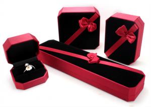 Quality Femal Red Plastic Jewelry Box PU Leather With Ribbon Environmentally Friendly for sale
