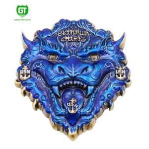 Custom USN Challenge Coin with 3D design and translucent color filling