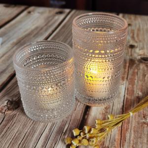 Quality Customized Embossed Beads Strings Glass Votive Candle Holders ,  Glass Cylinder Candle Holders for sale