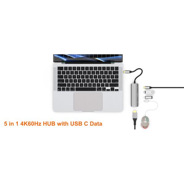 USB C 4K 60Hz HDMI Adapter With One USB C And Two USB A Data Port
