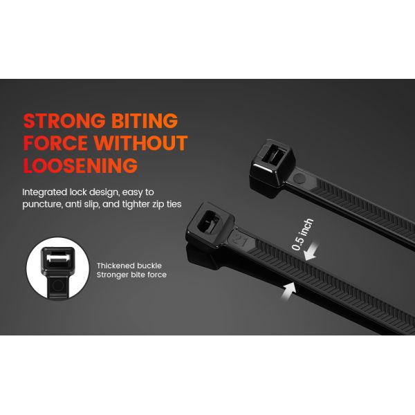 Double Sided Nylon Cable Ties Plastic Cable Ties 200 Lbs High Tensile Strength 7.6*300mm