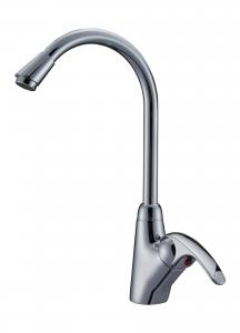 China Polished Single Lever Mixer Taps , Brass Ceramic Kitchen Sink Water Faucet with One Hole on sale