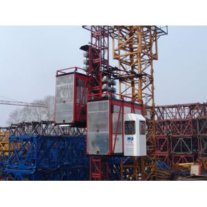 Buy cheap Red Construction Material Hoists Twin Cage , Electric Ladder Lift from wholesalers