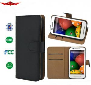 Quality Wholesale Anti-Shock Genuine Leather Wallet Case for Motorola E Multi Colors for sale